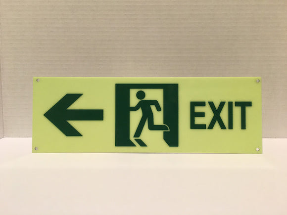 V Safety Glow In The Dark Fire Exit Sign With Left Arrow - 300 X 100mm Rigid Plastic Emergency Escape Route Sign Iso 7010 Compliant Photoluminescent Safety Signage For Workplaces