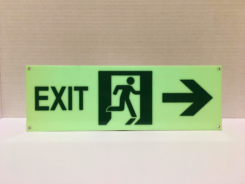 Aluminum Glow in the dark fire exit escape sign right